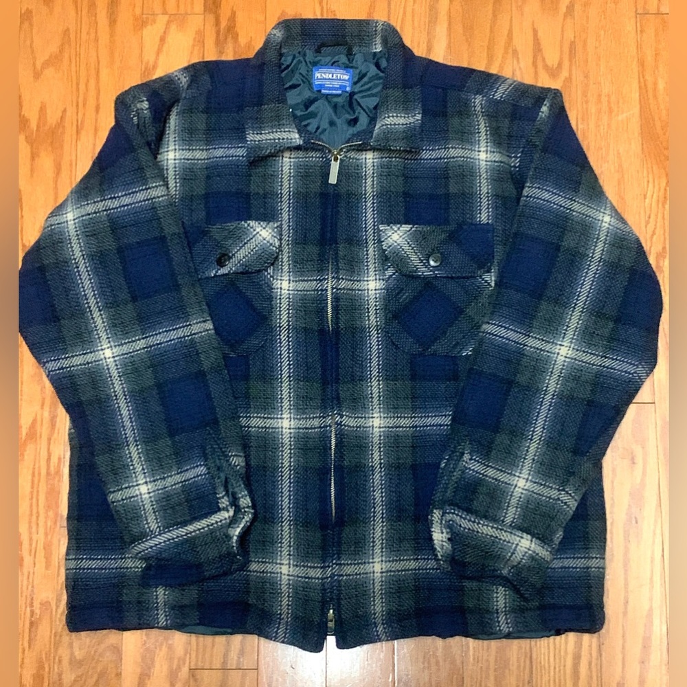 Men's XL Thinsulate Lined Wool Blend PENDLETON Blue Grey Shadow Plaid Jacket